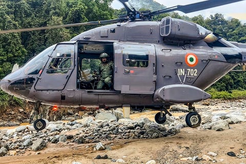 Indian Navy helicopter during a rescue operation in Wayanad